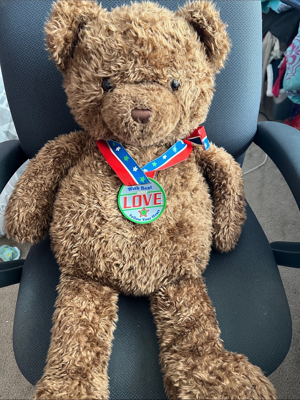 Gund Brown Plush Teddy Bear with Red, White & Blue Ribbon and LOVE Medal